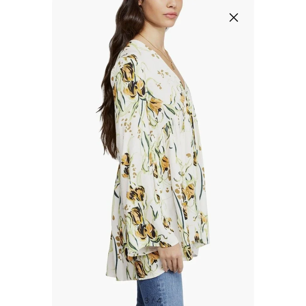 Free People Womens Small Floral Blouse Bella Print Tunic Top Babydoll Romantic